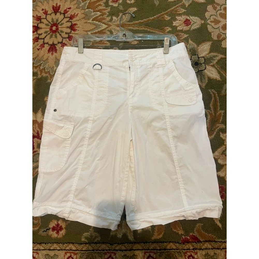 Hannah White Cargo Bermuda Shorts Womens 8 Bungee Hem Cotton Stretch Utility